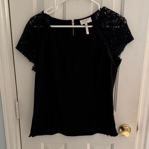 Laundry By Shelli Segal Black Blouse with Lace Sleeves